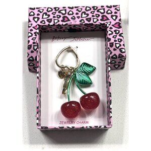 Betsey Johnson Gold-Tone Red Cherry Jewelry Bag Charm Key Fob, NEW IN BOX
